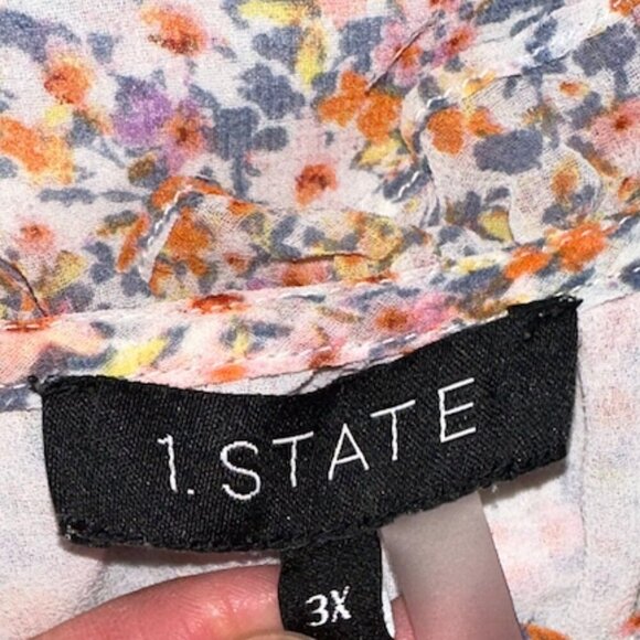 1 State Floral Blue Pink Women's Keyhole Blouse Flowy Flutter Sleeves 3x - Picture 8 of 8